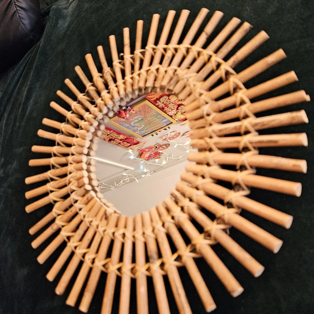 World Market Bamboo round rattan mirror small